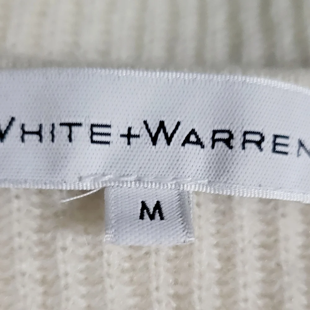 White + Warren Cashmere Soft White Square Neck Puff Sleeve Pullover NWT - Picture 5 of 5
